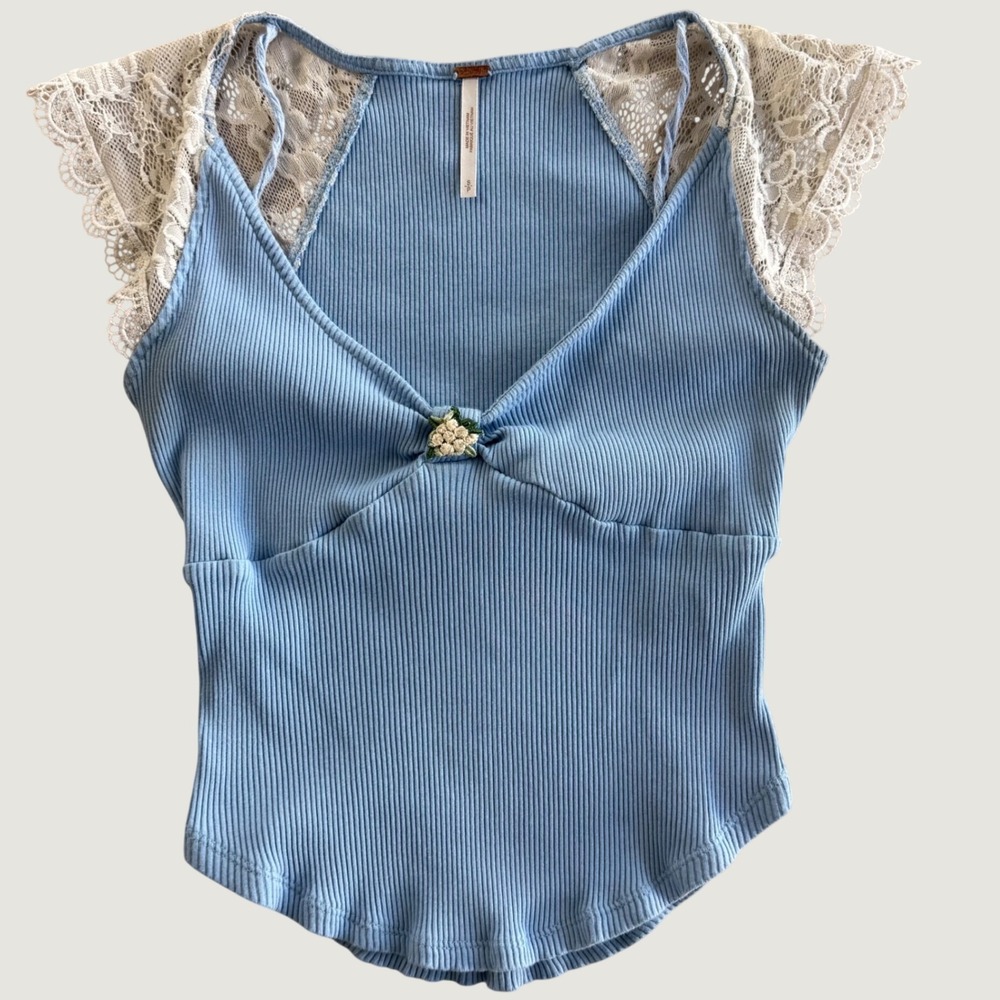 Free People Womens flower Small Blue Coquette Cotton